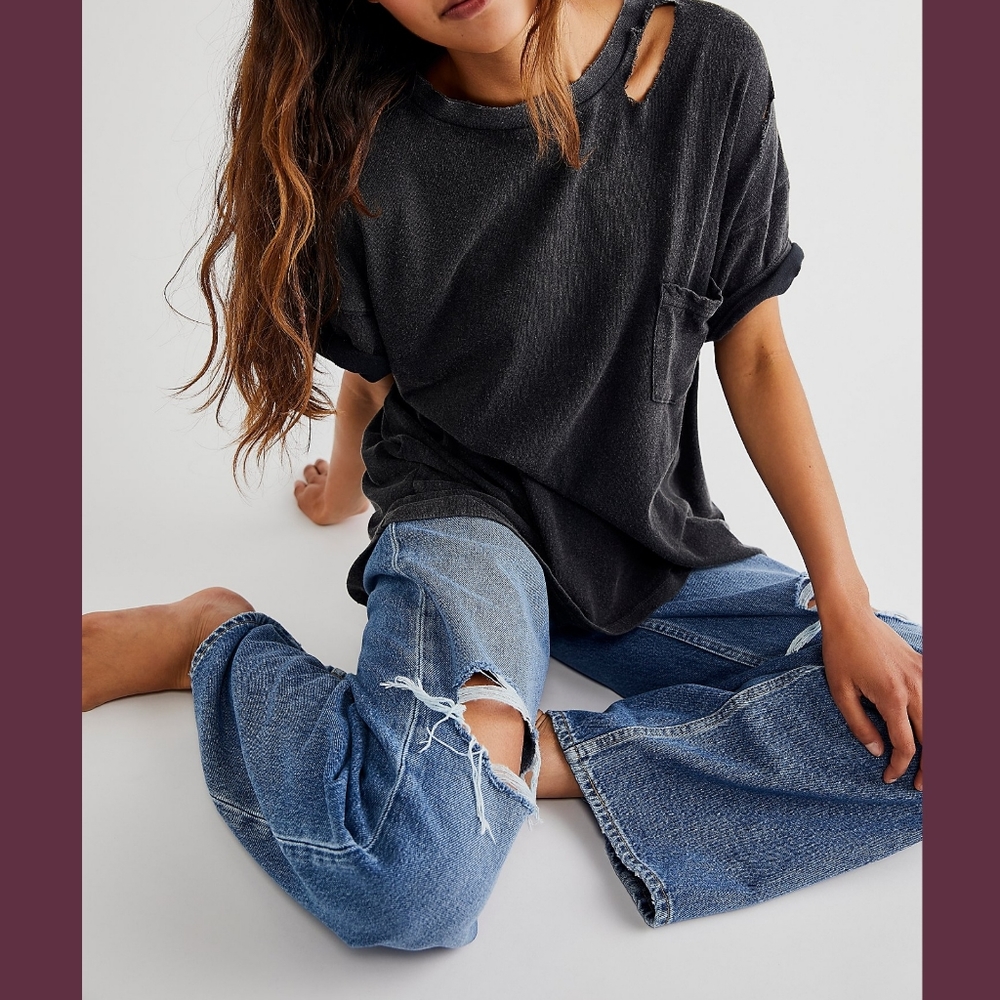 Rubi We the Free People ripped tee  distressed destroyed holey tshirt Ruby black